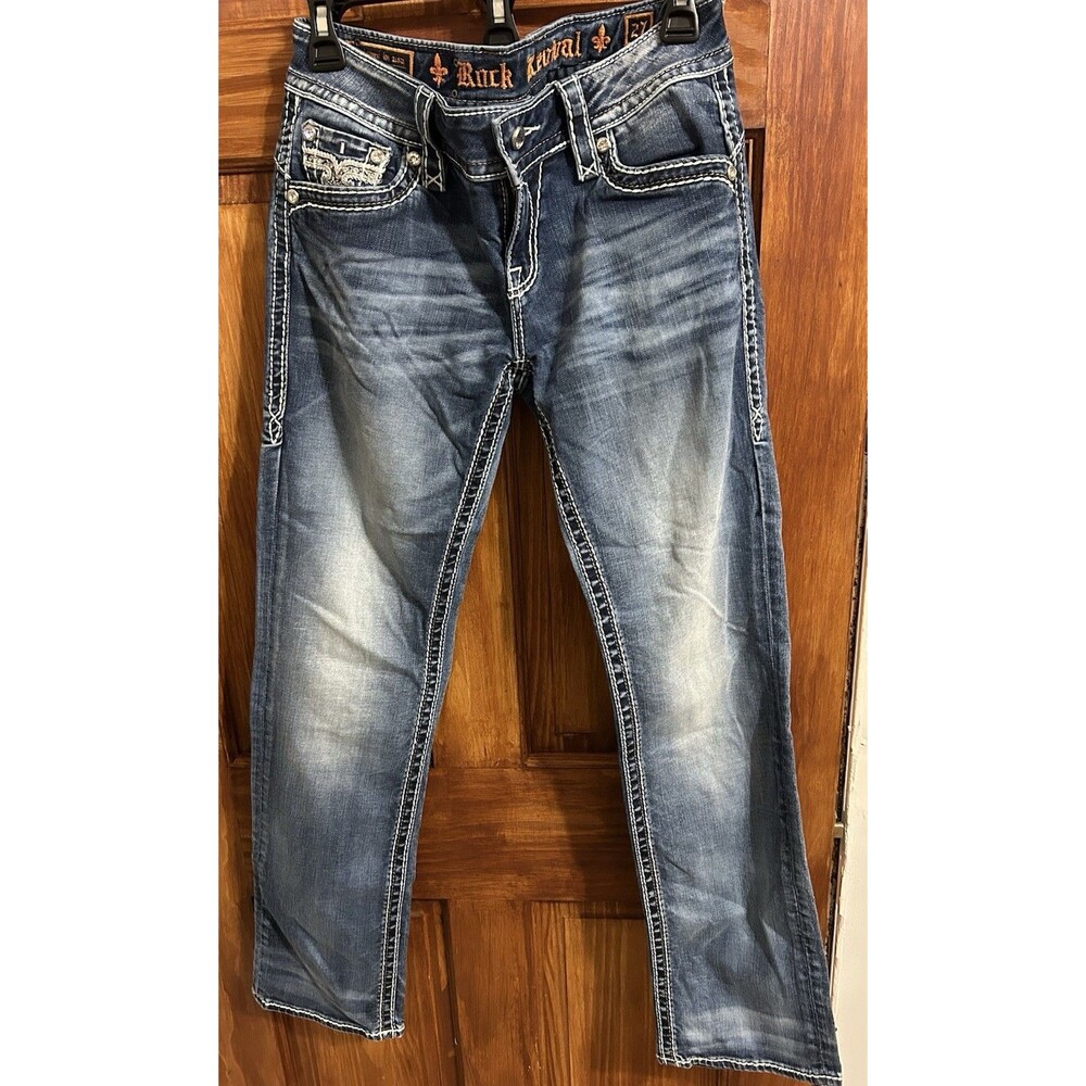 Rock Revival Jeans 27 Women’s Blue Patricia Easy Straight Embroidered Stretch - Picture 7 of 14